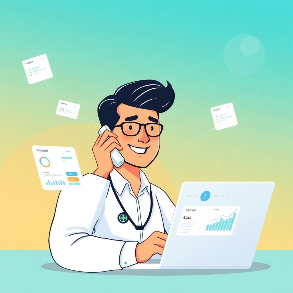 Corretor de plano de saúde atendendo cliente pelo telefone com CRM na tela
