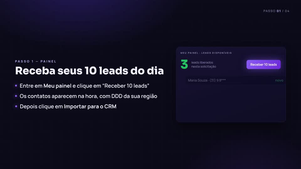 Painel do corretor recebendo 10 leads exclusivos